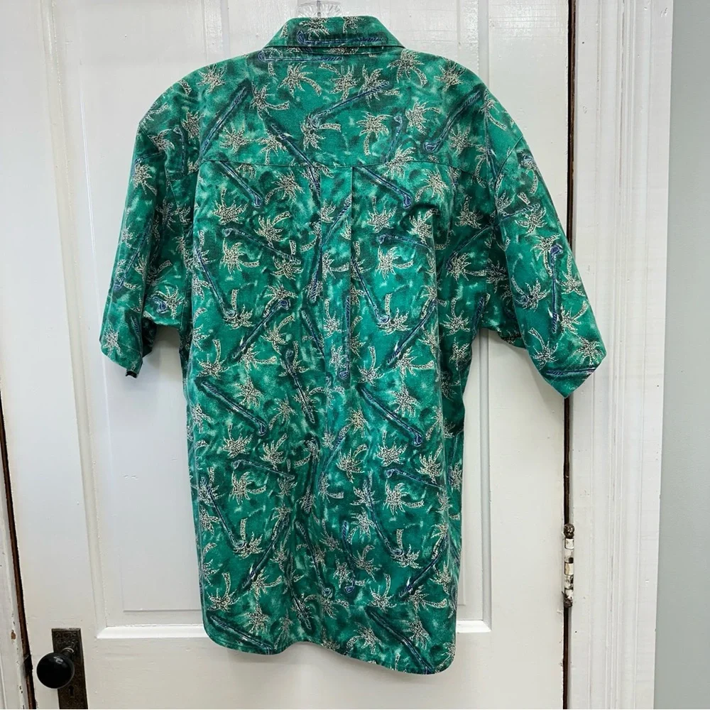 Vintage Bugle Boy Hawaiian Golf button down short sleeve shirt men's large green